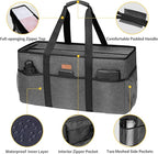 LHZK Stand Up Extra Large Utility Tote Bag with Lid, Utility Tote Bag with Metal Wire Frame and the Sides Rinforced, Reusable
