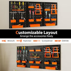Goplus Pegboard Wall Organizer, 9-Bin Parts Rack Organizer w/Hammer Racks, Tool Holders & Hooks, Heavy-Duty Utility Tool Stor