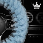 Fuzzy Winter Steering Wheel Covers for Women, Warm Cute Fluffy Car Wheel Cover for F150, Trucks, Jeep, Van, Soft Furry Auto Plush Large Car Handle Cover for Cold Weather, 15.2-16in, Blue