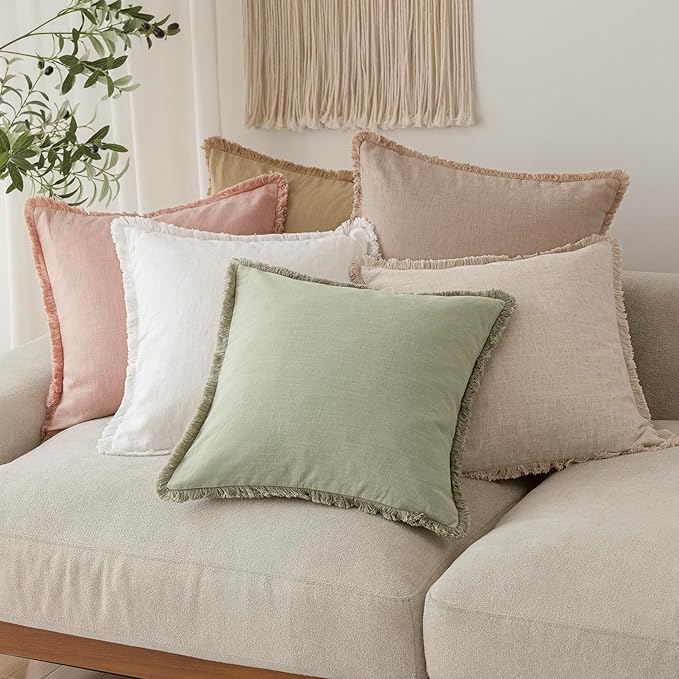 Foindtower Set of 2 Decorative Fringe Throw Pillow Covers Boho Farmhouse Cushion Cover with Tassels Soft Accent Pillowcase fo