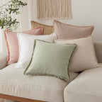 Foindtower Set of 2 Decorative Linen Fringe Throw Pillow Covers Boho Farmhouse Cushion Cover with Tassels Soft Accent Pillowc