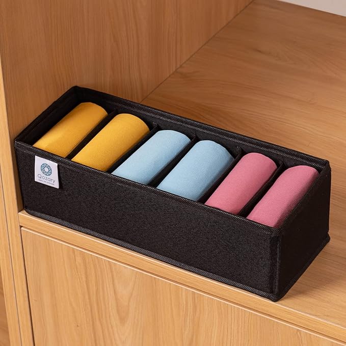Qozary 3 Pack Sock Underwear Drawer Organizer Dividers, Collapsible Cabinet Closet Storage Boxes for Clothes, Socks, Lingerie