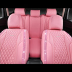 CAR PASS Pink Nappa Leather Car Seat Covers for Full Seats, Bling Diamond Waterproof Seat Protectior Universal Fit Auto SUV S