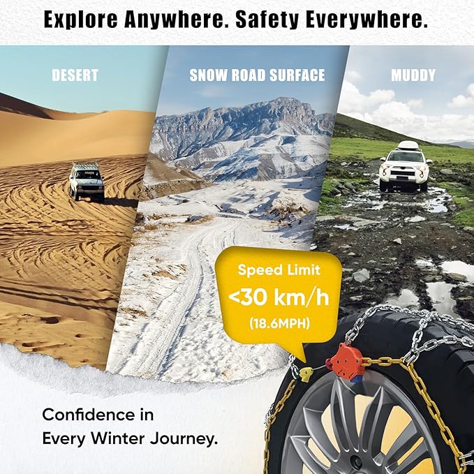 232405 Adjustable Snow Tire Chains for Light Truck, SUV, Cars, Pickups, 2 Pack Anti-slip Snow Chains for Pickup Trucks Winter