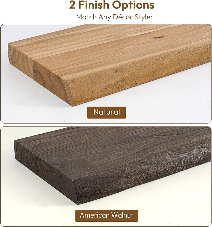 Vivelove Live Edge Floating Shelves 24 inch, Elm Wood Shelf, Rustic Farmhouse Wall Shelf with Invisible Bracket for Living Ro