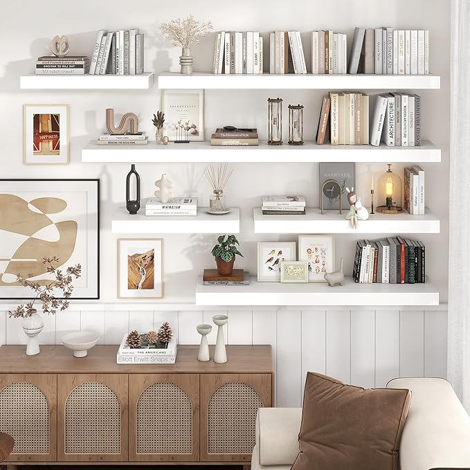 Floating Shelves for Wall, 24 Inch Wide x 12 Inch Deep Floating Shelves, Long Wood Floating Wall Shelf Shelves for Living Roo