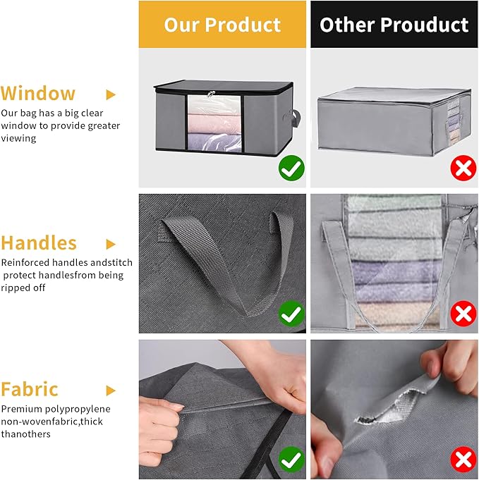 2 Pack Clothes Storage Bags, 90L Large Blanket Storage Bag Comforter Storage Bin with Reinforced Handle and Lid Foldable Clos