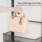SWTYMIKI Over The Door Purse Organizer - Wall Mounted Purse Rack with 4 Adjustable Metal Basket and 6 Hooks, Hanging Bag Rack