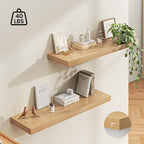 Dreamland 48" Floating Shelves for Wall, 12" Deep Thicker Oak Floating Shelves, Wall-Mounted Shelves for Bedroom, Living Room