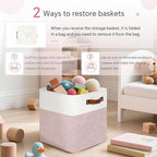 FinishingBo Cube Storage Baskets 6 Pack, 11x11 inch Cube Storage Bins with Leather Handles for Shelf Closet (White/ Pink)