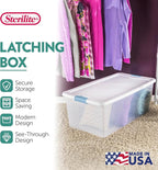 Sterilite 8-Pack Latching Box, Under Bed Storage Bins with Lids, Clear Plastic, 106 Quart - Heavy-Duty Organizing Containers 