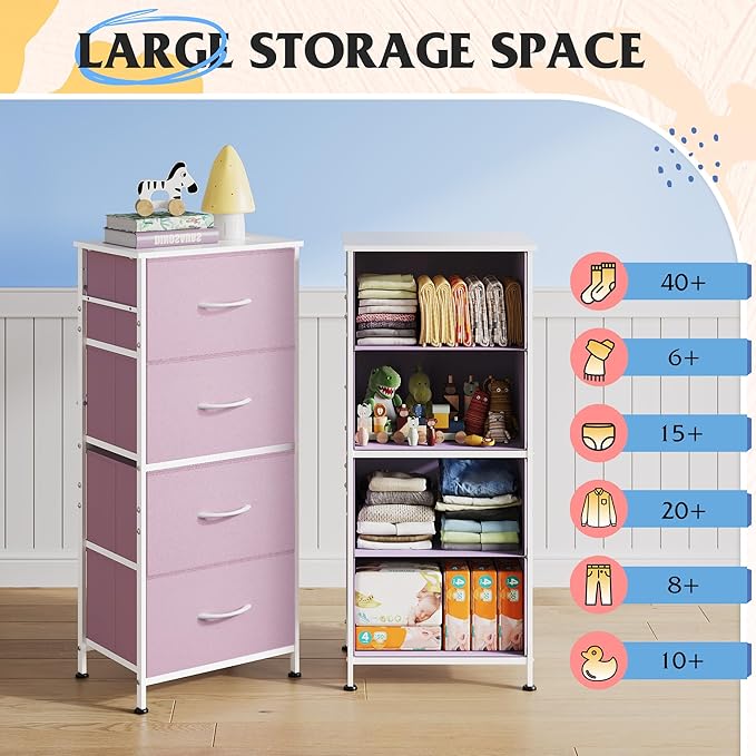 WLIVE Dresser with 4 Drawers, Storage Tower, Organizer Unit, Fabric Dresser for Bedroom, Hallway, Entryway, Closets, Sturdy S