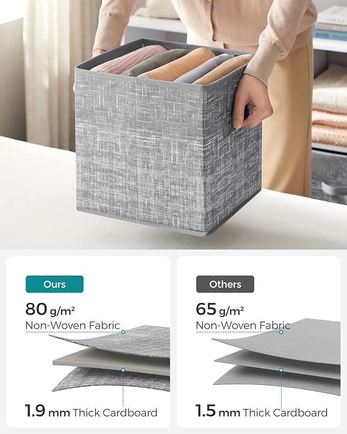 SONGMICS Storage Cubes, 11.8-Inch Non-Woven Fabric Bins with Double Handles, Set of 6, Closet Organizers for Shelves, Foldabl
