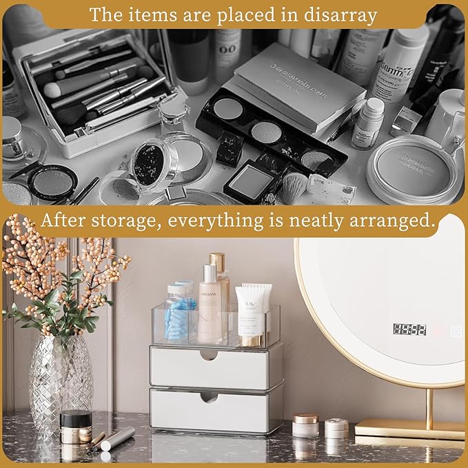 3 Tier Medicine Cabinet Organizer and Storage,Stackable Bathroom Medicine Organizer with Removable Dividers, Plastic Vanity S