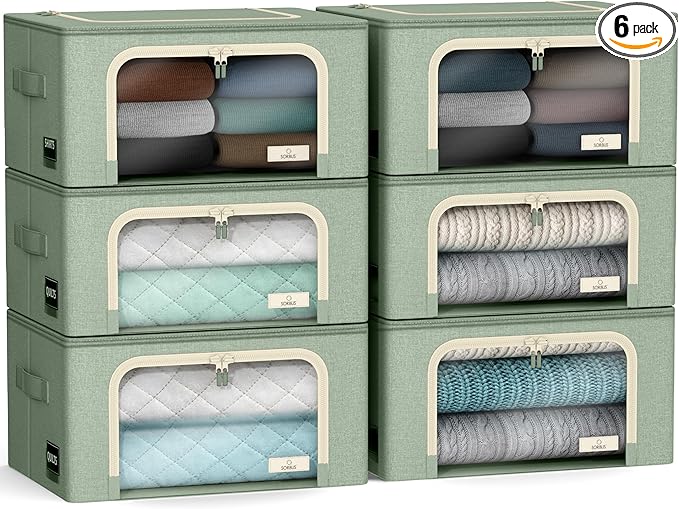 Sorbus Storage Bins with Metal Frame - Stackable & Foldable Clothes Organizer Bags - Oxford Fabric Storage Containers with La