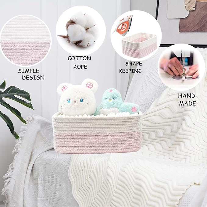 COMFY-HOMI 11.5"x7.5"x4.7" Storage Baskets for Organizing | Cotton Rope Woven Basket | Toy Storage Bin Box | Basket for Shelv