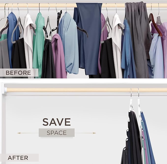 MORALVE Pants Hangers Space Saving - 4 Pack European Beechwood Scarf and Jean Hangers - Closet Organizer and Space Saver Pant