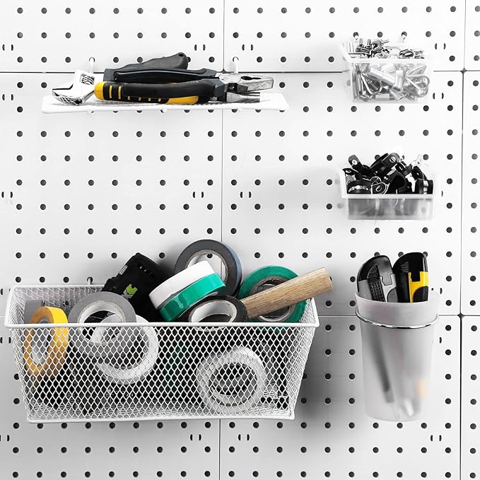 Sieral 30 Pcs Pegboard Organizer Accessories Kit Includes Peg Board Shelving Storage Basket Organizer Bins Hooks Loops Cup wi