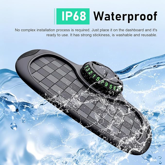 Car Dashboard Phone Holder, Multifunction Dashboard Anti Slip Mat with Temporary Parking Number, 3360 Degrees Rotatable Car C