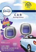 Febreze Car Odor-Eliminating Air Freshener Vent Clip with Gain Scent, Moonlight Breeze, 2 count