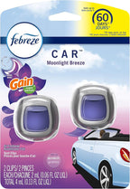 Febreze Car Odor-Eliminating Air Freshener Vent Clip with Gain Scent, Moonlight Breeze, 2 count