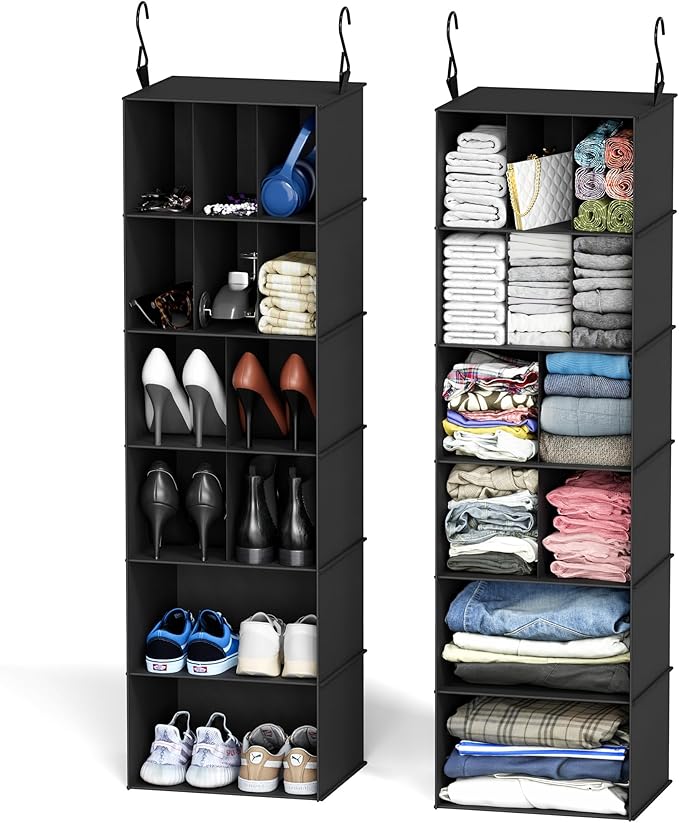 SpaceAid 2 Pack Hanging Closet Organizer and Storage with Dividers, 24 Compartments Hanging Shoe Shelves for Closet, Wardrobe