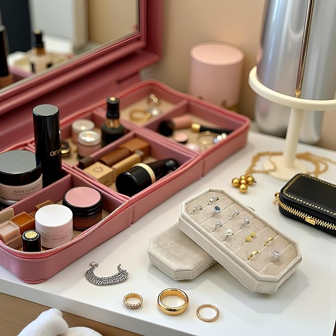 Velvet Ring Organizer Box - Ring Jewelry Box for Rings Earring, Jewelry Tray Rings holder Display Case for Girl Women (8.07"x