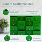 Emerald Green Wood 16-Drawer Apothecary Small Cabinet - 20"x3.6”x14” Card Catalog Style Table Top Organizer - Wooden Storage 