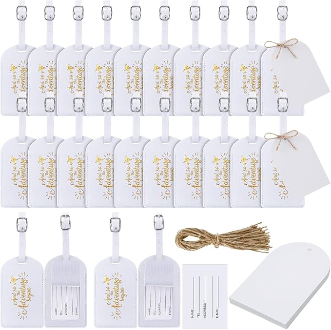 Amylove Bulk Luggage Tags Wedding Favors Adventure Begins Luggage Tags for Guests Travel Tag for Suitcase Bridal Gift 24 Pack