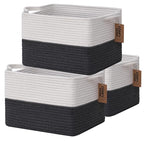 COMFY-HOMI 3PACK Cotton Rope Square Basket with Handles for Shelves| Storage|Baby Basket for Gif|Shoe basket for Organizing|N