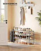 SONGMICS Shoe Rack, 3-Tier Shoe Organizer, Metal Storage Shelf, Upright or Upside Down, for 16-20 Pairs, Stackable, for Entry