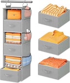 Pipishell Hanging Closet Organizer 6-Shelf, Hanging Shelves for Closet with 3 Removable Drawers & Side Pockets for Bedroom, G