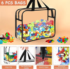 6 Packs Large Toy Storage Bags with Labels, Reusable Clear PVC Board Game Storage, Travel Waterproof Organizer Bags with Zipp