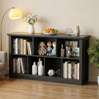 Unikito 7 Cube Storage Book Shelf - 50" Wide Wood Cube Storage Organizer, Wooden 2 Tiers Floor Standing Low Bookcase for Livi
