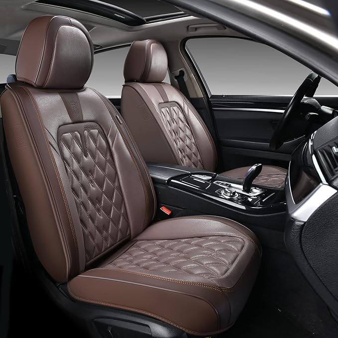 Coverado Car Seat Covers Front Seats, 2-Pack Luxury Leathaire Seat Covers for Cars, Waterproof Car Seat Protector, Anti-Slip 