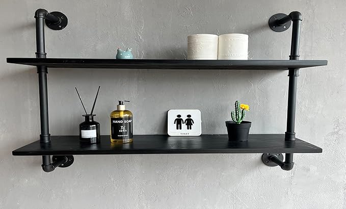 Floating Bookshelf Shelves Industrial Pipe Shelving Pipe Shelf Rustic Black Wall Shelves 36 Inch Farmhouse for Wall Mounted