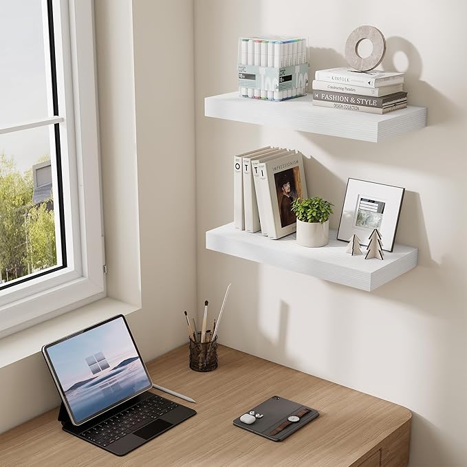 Dreamland 20 Inch Long Floating Shelves in White,6.7 Inch Deep Floating Shelf for Wall,Large Display & Storage Shelf, Wall Sh