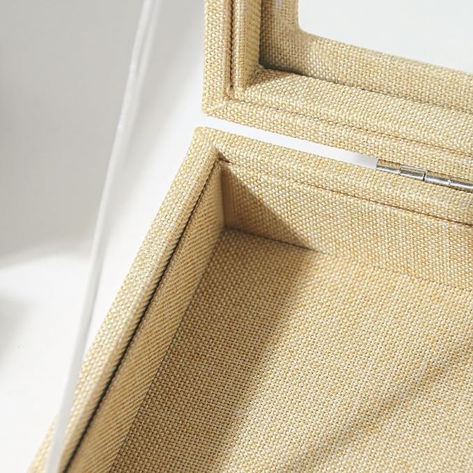 Coward Jewelry Organizer Box, Yellow Linen Blank Display Tray Case with Lid for Storage Necklaces Bracelets Rings Beads and J