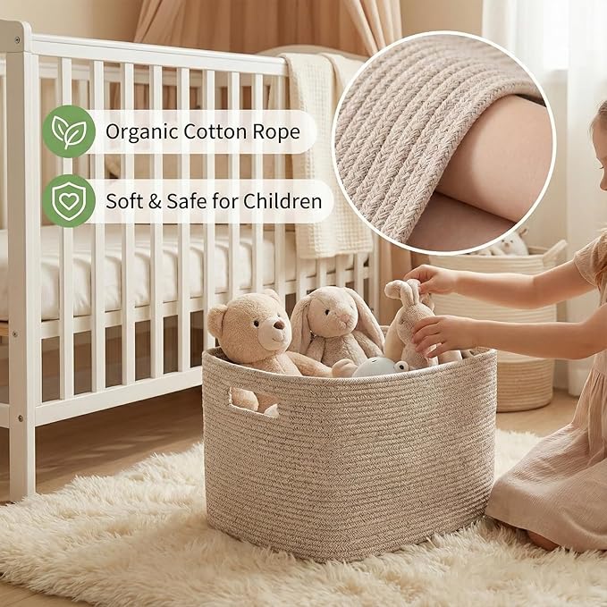 JMvicyroam Woven Blanket Basket,96L Large Storage Bin for Blankets Toys Clothes,Decorative Rope Basket for Living Room Bedroo