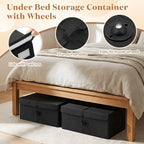 Geelin 4 Pcs Under Bed Storage with Wheels 10" High Underbed Containers with Lids Large Rolling Under Bed Organizer with Hand
