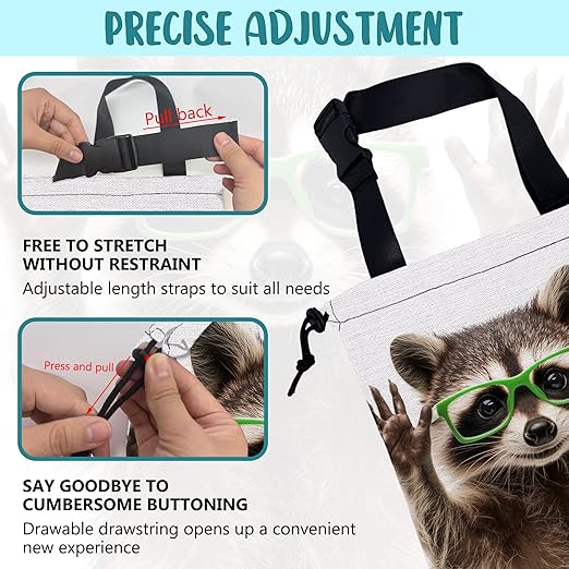 Car Garbage Bag Cute Raccoon Wear Green Glasses Drawstring Car Trash Bag Hanging for Back Seat with Adjustable Buckle Canvas Vehicle Trash Can Easy-to-Install