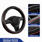 Skechers Memory Foam Steering Wheel Cover,Piping Microfiber Leather Steering Wheel Cover Sporty Universal Fit 14" 1/2-15" Car