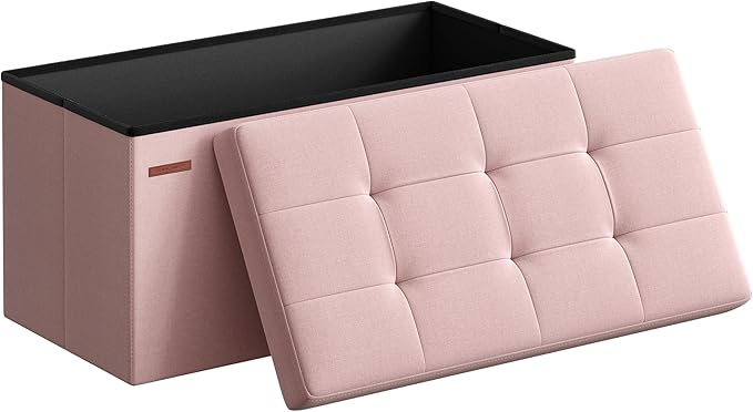SONGMICS Mazie Collection - 30 Inches Folding Storage Ottoman Bench, Ottoman Foot Rest, End of Bed Bench, Storage Chest, Load