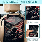 Car Garbage Bag American Soldier Holding Rifle Drawstring Car Trash Bag Hanging for Back Seat with Adjustable Buckle Canvas Vehicle Trash Can Easy-to-Install