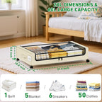 Beborxue Under Bed Storage with Wheels, 4-Pack Under Bed Storage Containers with Clear Lids, XXL 60L Under Bed Shoe Storage O