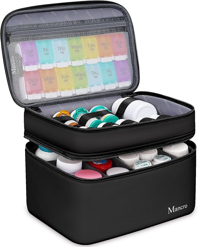 Mancro Dual Layers Medicine Organizer Bag, Pill Bottle Organizer Storage with Lockable Zipper, Medication Travel Bag for Pill