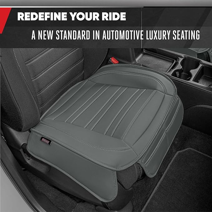 Motor Trend Seat Covers for Cars Trucks SUV, Faux Leather 2-Pack Gray Padded Car Seat Covers with Storage Pockets, Premium In