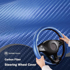 Car Steering Wheel Cover Carbon Fiber Snap On Steering Wheel Accessories Wrap 14.5-15 inch Universal Grip Anti-Skid Protector, Matte Blue
