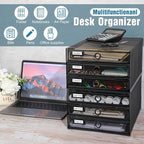Zhanmai 2 Pack Black Desk Organizer with Drawer Total Wire Mesh Storage Tray Multifunctional Paper Sorter File Stand for Home