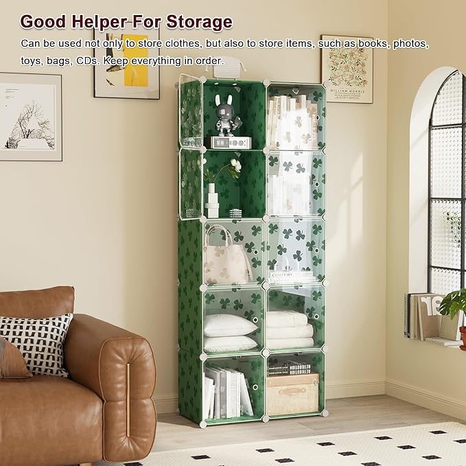 C&AHOME Cube Storage Organizer with Doors, 10-Cube Shelves, DIY Plastic Modular Bookshelf, Closet Clothes Storage Shelving Id